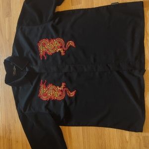 Dragonfly Men's Black‎ with red and gold dragons Button up shirt size XL